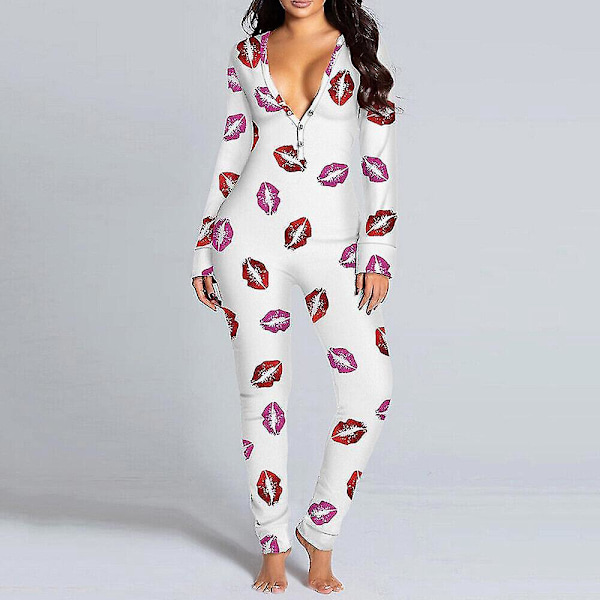 Åpen rygg sexy dame jumpsuit pyjamas nattøy 3XL leppene