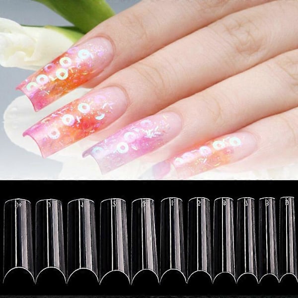 500 stk. XL Lange Falske Negletipper C Kurve Klar Fuld Dækning Kunstig Firkantet Manicure Ekstra Lang til Salon XL-550Stk-11størrelser