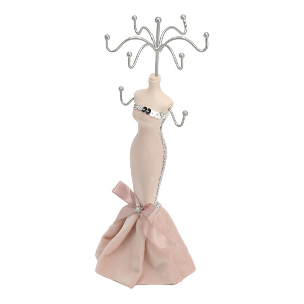 Modell Klänning Smycken Display Stativ Örhänge Halsband Ring Hållare Förvaring Organizer Hängande Tower Rack ljusrosa