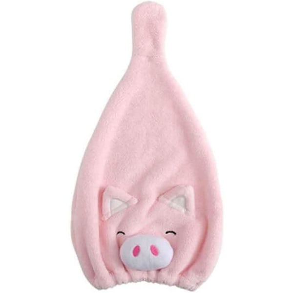 Mikrofiber Hårhandduk Cartoon Pig Cap Snabb Torkande Absorberande Turban Bad Duschhatt