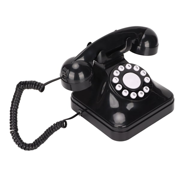 Retro Telefon Klassisk Knapskive Dekoreret Fastnettelefon til Hjemmekontor Sort
