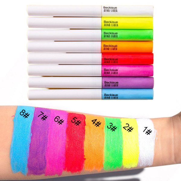 8 stk/sett Neon Flytende Eyeliner Høypigmentert UV Eyeliner Vanntett, flekkersikker sminke for ansiktsmaling