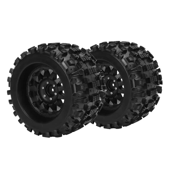 2 stk. RC-bildæk af plastgummi, sorte RC-lastbiltilbehør med sekskantede adaptere til Arrma 1/8