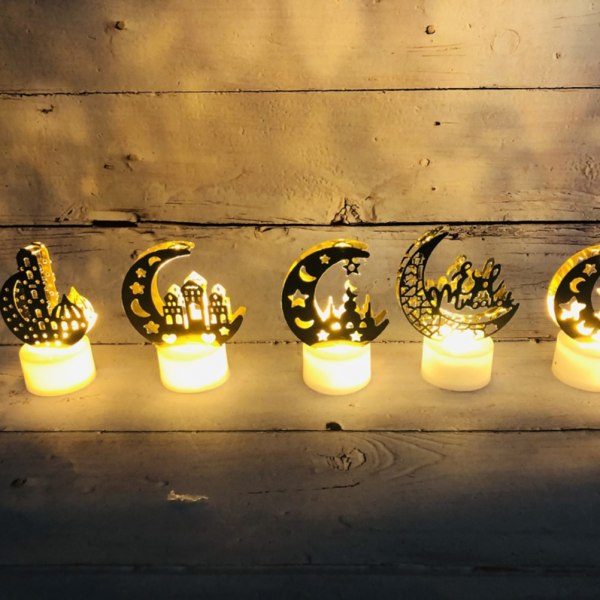 5 stk LED Eid Ramadan stearinlys muslimsk dekorpynt muslimsk LED stearinlys lys festutstyr
