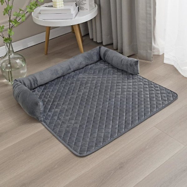 Vattentät sammetssäng för husdjur med halkfri design och 3-sidiga kuddar 90X90CM DJUPGRÅ