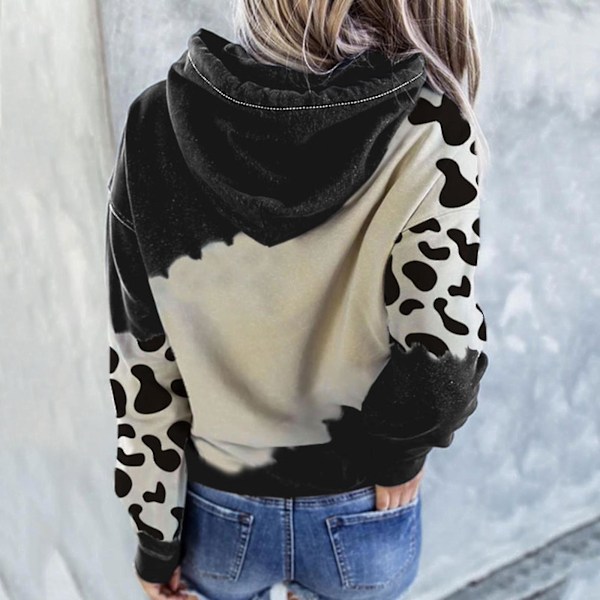 Sød ko-print damehættetrøje - afslappet langærmet sweatshirt til efterår, vinter og forår M
