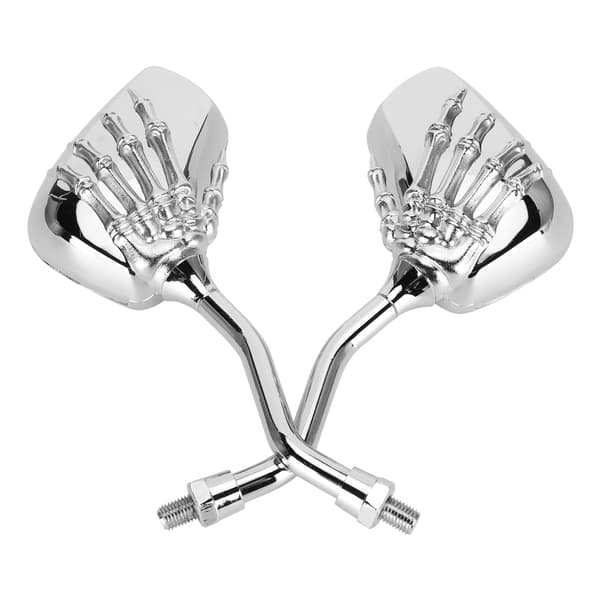 2 stk. Motorcykel Forkromede Bakspejle 8mm 10mm Gevind Skelet Kraniehånd Styrreflektor