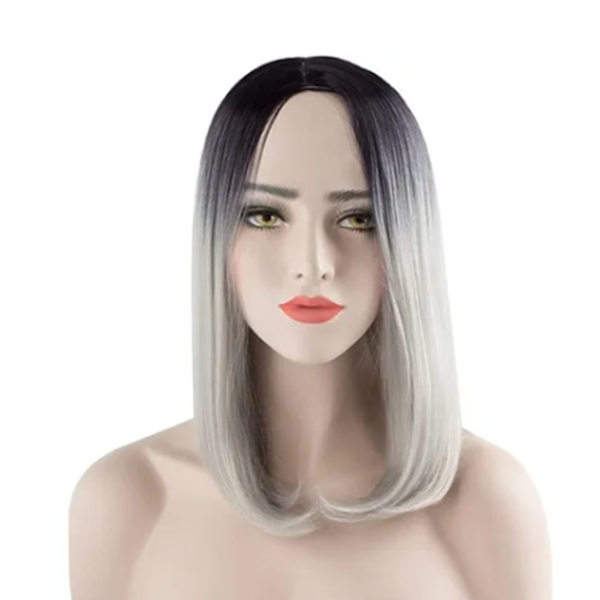 Peruk Lång Fashionabla Elegant Mellanparti Syntetisk Kvinnor Peruk för Dating Svart Grå Gradient