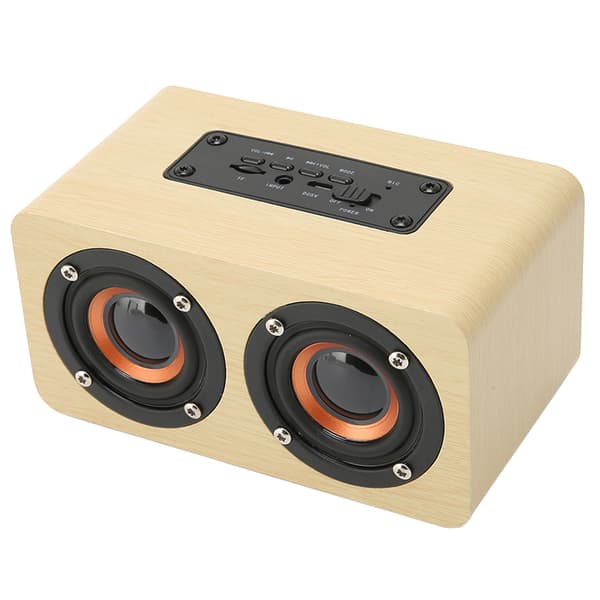 Retro Bluetooth-högtalare Inbyggd mikrofon Bärbar trådlös högtalare Stöder minneskort USB AUX MP3 Gul träkorn