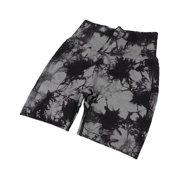 Yogashorts med høj talje til kvinder Tie Dye Elastisk åndbar numseløft Fitness Atletisk træningsshorts Sort M