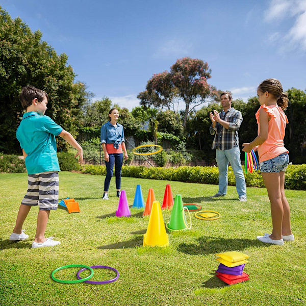 Kids Outdoor Ring Toss Game Set - Roliga Carnival Garden Backyard Outdoor Games med Traffic Cone Bean Bags
