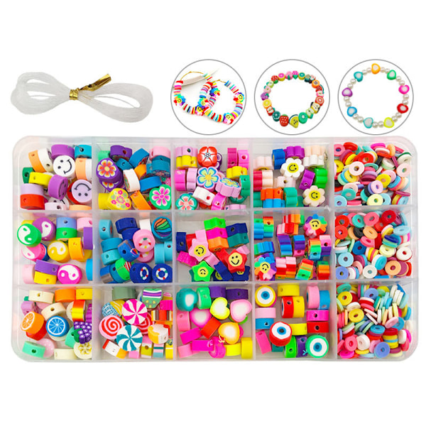 990 st ljushåls pärlor i ljusa färger Olika stilar DIY lera pärla kit för smycken armband halsband gör 15 rutnät 990 st