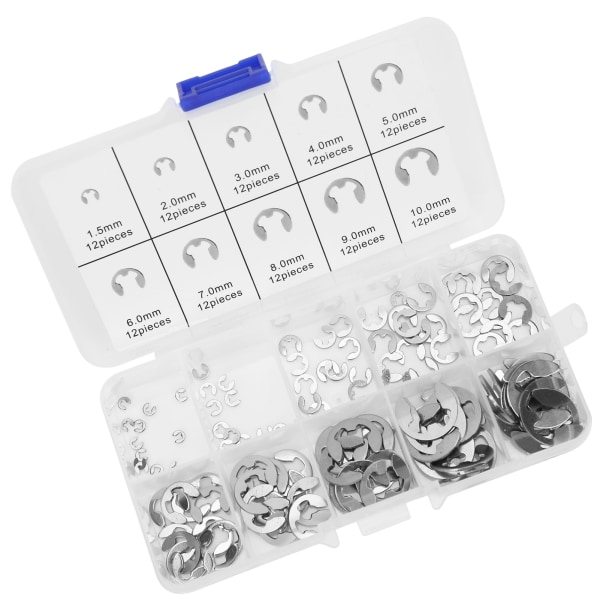 120 stk E Clip Washer Kit Rustfritt stål Åpen låsering Ringakselring M1.5-M10