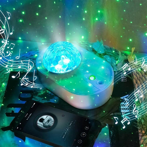 Nattlampa för Barn, LED Stjärnklar Himmel Projektor Nattlampa, Galax- och Havsvågsprojektionslampa med Färgljus, Bluetooth-musik och Fjärrkontroll