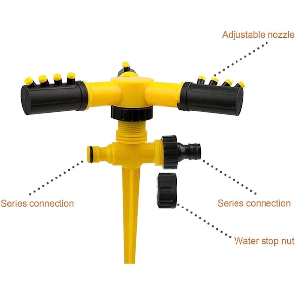 Havesprinkler, 360° automatisk roterende justerbar plænesprinkler, nem slangeforbindelse med spydbase, havevandingssystem