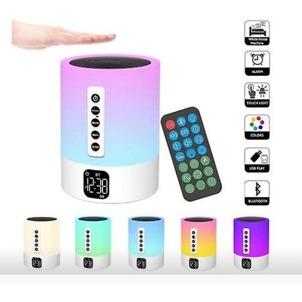 Bluetooth-högtalare väckarklocka sänglampa med vitt brusmaskin, multifunktionell vitt brus baby Bluetooth-högtalare nattlampa lysande väckarklocka