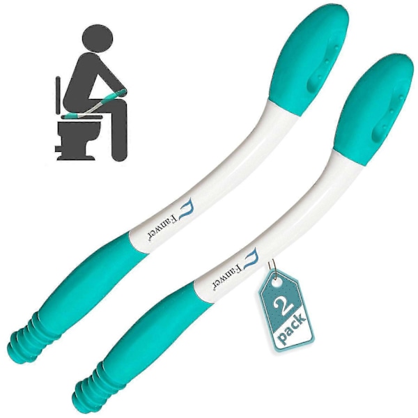 Pakkaus, jossa 2 pyyhintäapuvälinettä pakaroille, wc-apuväline seniori-ikäisille, 38 cm pitkä, mukava pyyhe