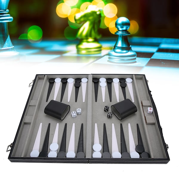 PU-läderlegering schackförvaringslåda 5 tärningar 30 st pokerchip 2 st tärningsvibratorset