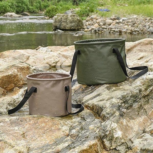 Sammenleggbar bøtte for camping, multifunksjonell fiskebøtte, khaki