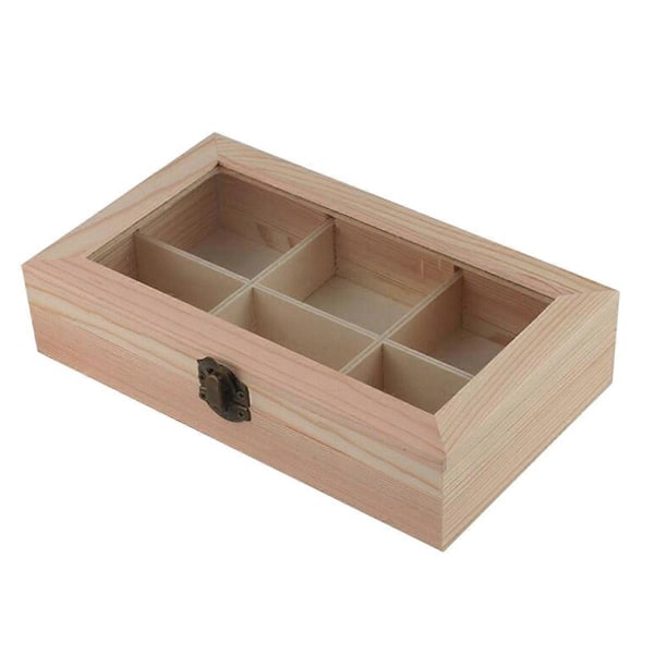 Display-skåp med 6 fack, te- och kaffeställ i trä, förvaringslåda