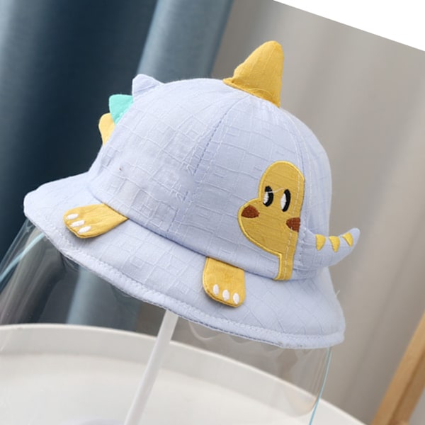 Baby Face Guard Hat Dinosaur Pattern Unisex Bomull Støvtett Barn Justerbar Solhatt Blå
