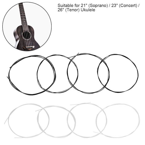 2 sæt 27 tommer hvide og sorte nylonstrenge erstatningsdel til Ukulele instrumenttilbehør
