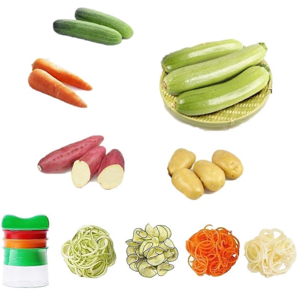 Håndholdt grønnsakskutter, 4 i 1 justerbar, sklisikker og lett grønnsaksskreller, spiralskreller, perfekt for gulrot, agurk, potet, zucchini