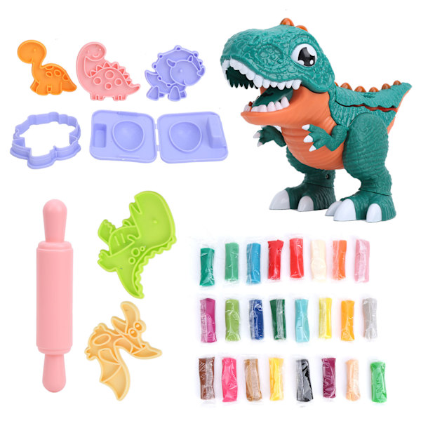 24 väriä lasten muovailuvaha lelu dinosaurus DIY muovailu muotti lapsi mallinnus savi syntymäpäivälahja (värilaatikko + lisävarustepakkaus + 24 väriä savi - vihreä)
