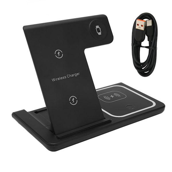 Trådlös Laddare 3 i 1 Trådlös Laddningsstation för IPhone 13 12 11 XS XR XS X 8 Plus Klockor Headset Svart