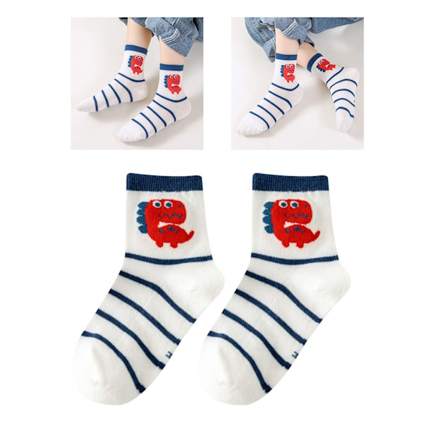 5 par barnsockor mjuka andningsbara mesh bomullssockor mid calf pojksocka söta tecknade barnstrumpor för dagliga sporter XL