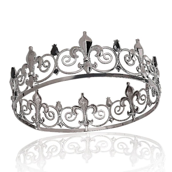 Royal Full King Crown Metallkroner For Cosplay Hjemkomstball Prom Festdekorasjoner Bryllups Bursdagsgaver Menn Svart Med Hvit Rhinestone