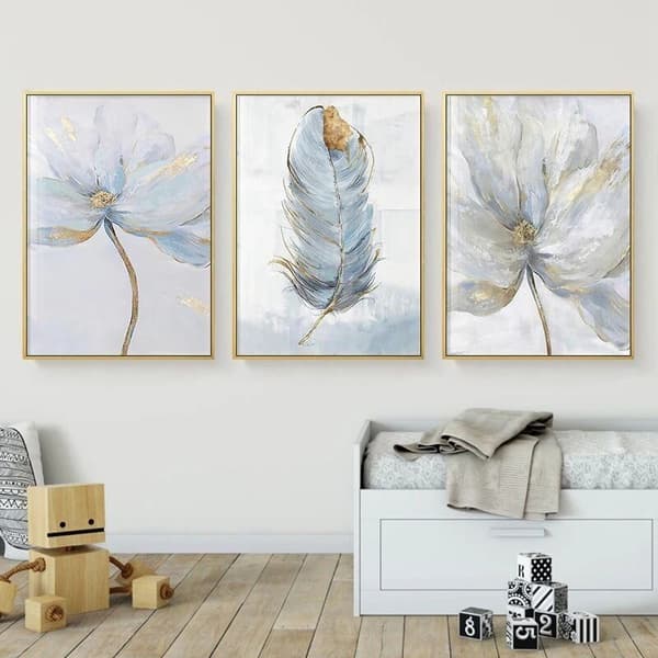 – Set med 3 skandinaviska blommiga tryck, 30x40 cm – Ramlös linnelärft – Elegant dekoration för vardagsrum och sovrum