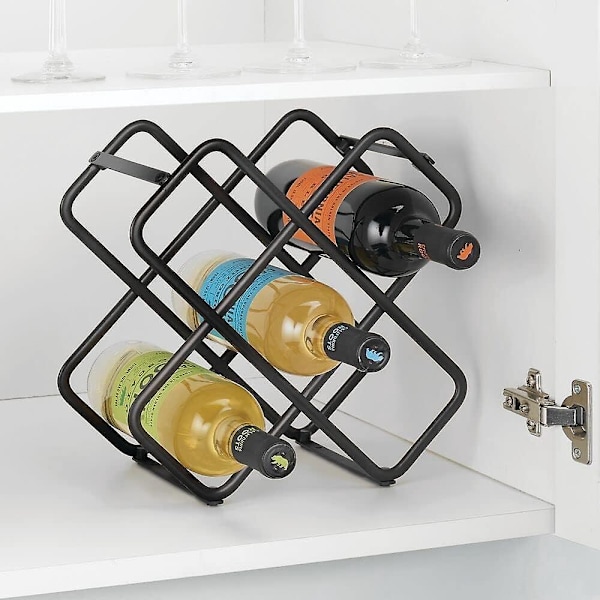 Vinflaskestativ - Metallvinstativ med tre nivåer for opptil 5 flasker - Frittstående flaskeholder for drikke og vinflasker - Svart