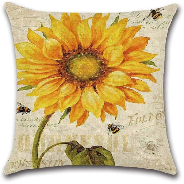 Høst Putetrekk 45x45 cm Sett med 4 Utendørs Dekorasjoner Pynteputetrekk Høst solsikke innhøsting Lin Putetrekk til Thanksgiving, Sofa og