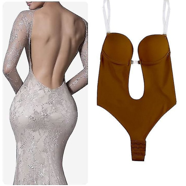 Naisten selästä avoin U-plunge-body shaper - Ruskea