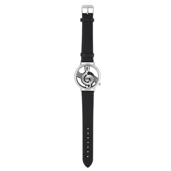 Quartz Analog Parur Runde Hul Musikalsk Note Urskive PU Rem Armbåndsur (Sort Rem)