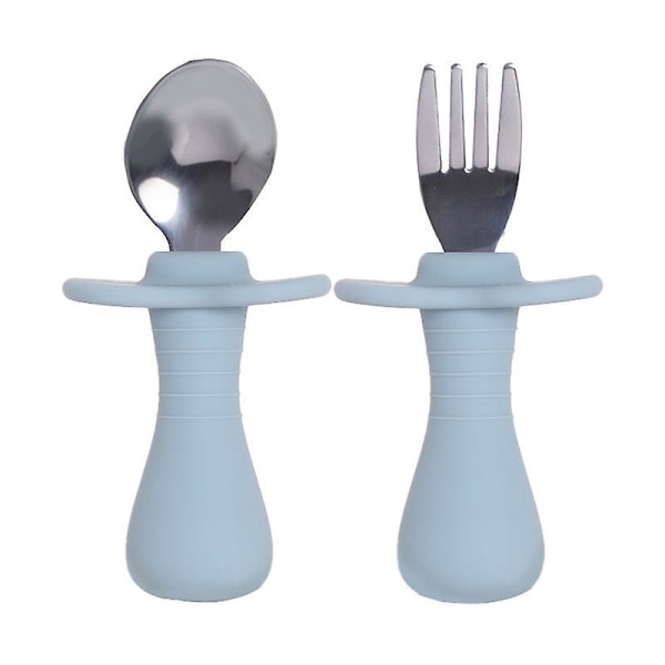 Silikoninen vauvan lusikka ja haarukkasetti Pehmeä ruokailuvälineet lapsille Mushie Flatware Sininen