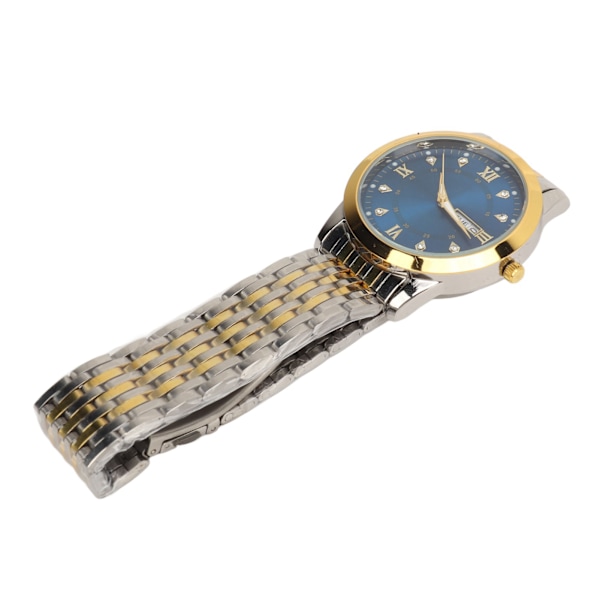 Klocka för män kvarts dag datum vattentät casual lyxig lysande modeklänning klocka med legering armband för affärer guld blå