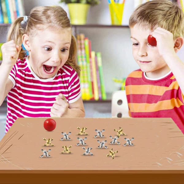 Spelkuleset 10X Guld Silver Metall Jacks Metalliska Jacks och Studsboll Set Spelpriser Fest