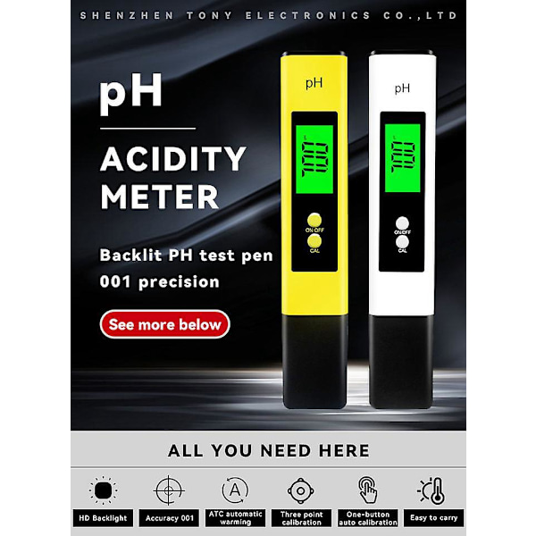 Digital pH-mätare Penna för Hydroponics Noggrann Fickstorlek Testare 0-14 pH-område för Dricksvatten Pool Akvarium