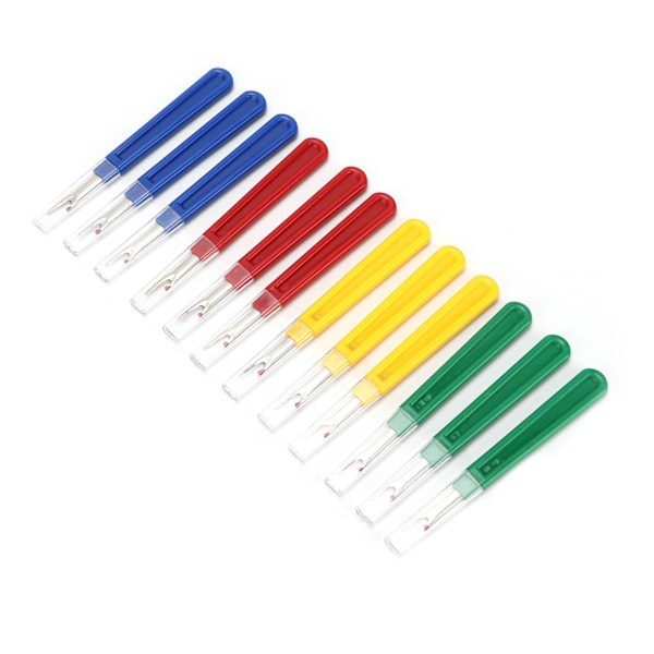 12 stk sømripper i fargerik, slitesterk, ergonomisk rustfritt stål med praktiske håndtak, tråd fjerner for sying, broderi og quilting