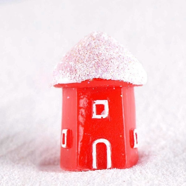 Mini Julbyhus skimrande snövilla dekorerad med 4 dockor