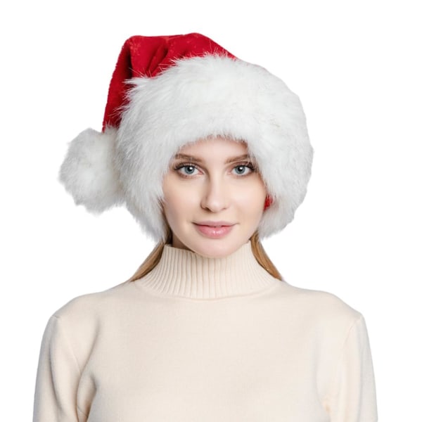 Joulupukin hattu Punaiset paksut suuret pörröiset hatut aikuisille miehille naisille lämmin hiihtohattu Joulujuhla Joulupukin Cosplay -juhlahatut