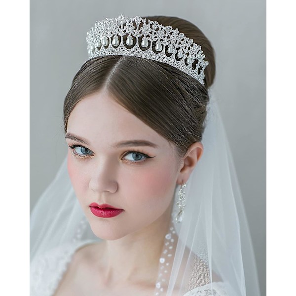 Perle Bryllupskrone til Bruden - Elegant Rhinestone Tilbehør til Fester og Gallaaftener