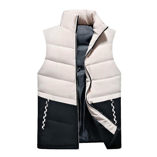 Outdoor Men's Casual Padded Vest Coat Stand Collar Creamy White 2XL