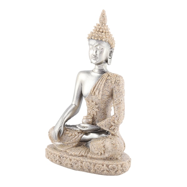 Mediterande sittande Buddha-statyetsnideri hantverk för heminredning bordsdekoration (#1)