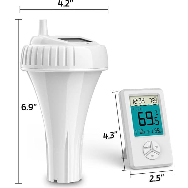 Trådløst flydende pooltermometer, indendørs/udendørs termometer til pools, spabade, boblebade og damme, hvid
