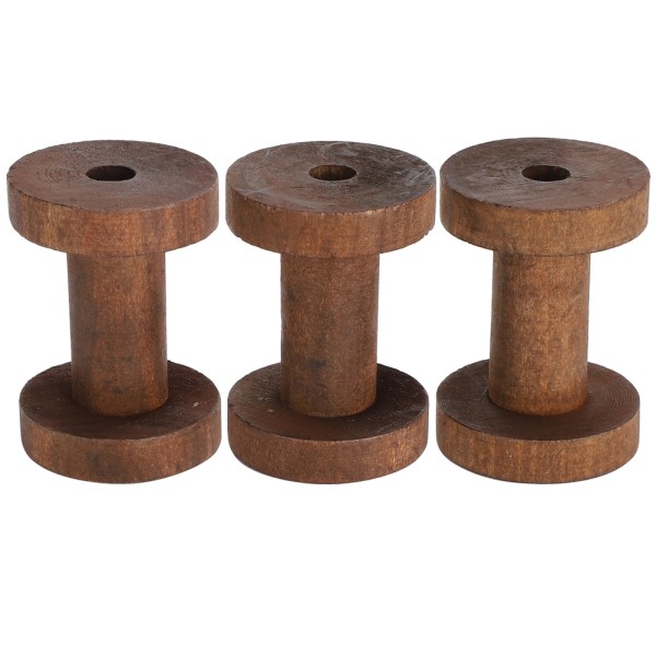 3st träspolar Mörkbruna Chic bobiner för hantverk Gör-det-själv-trådverktyg