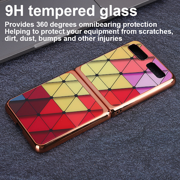 Rhomboids 9H herdet glass skall mobiltelefon beskyttelse deksel mobiltelefon bakdeksel for Samsung Galaxy Z Flip Rhomboids rød