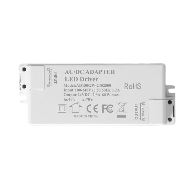 LED Driver DC24V 2.5A 60W LED Lys Transformer DIY Lampe Drivende Strømforsyning AC100‑240V